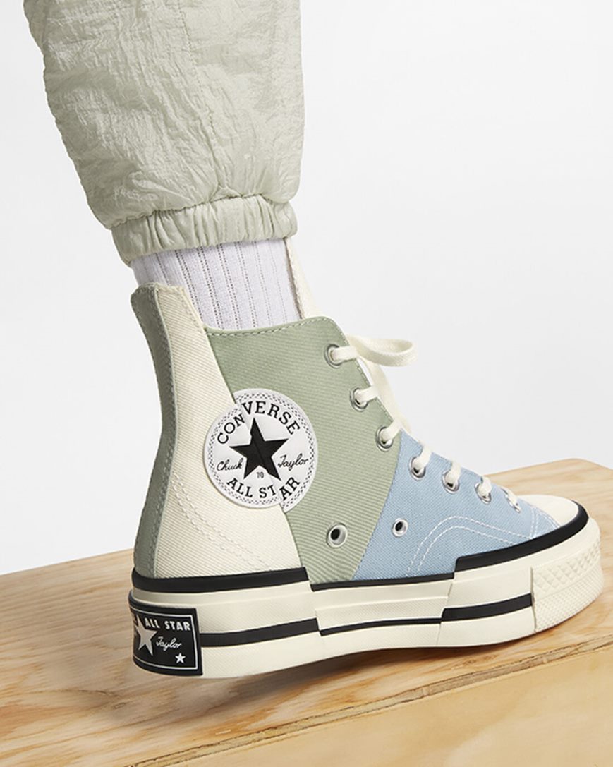 Men's Converse Chuck 70 Plus Material Mashup High Top Shoes Olive | AU 0538EZ